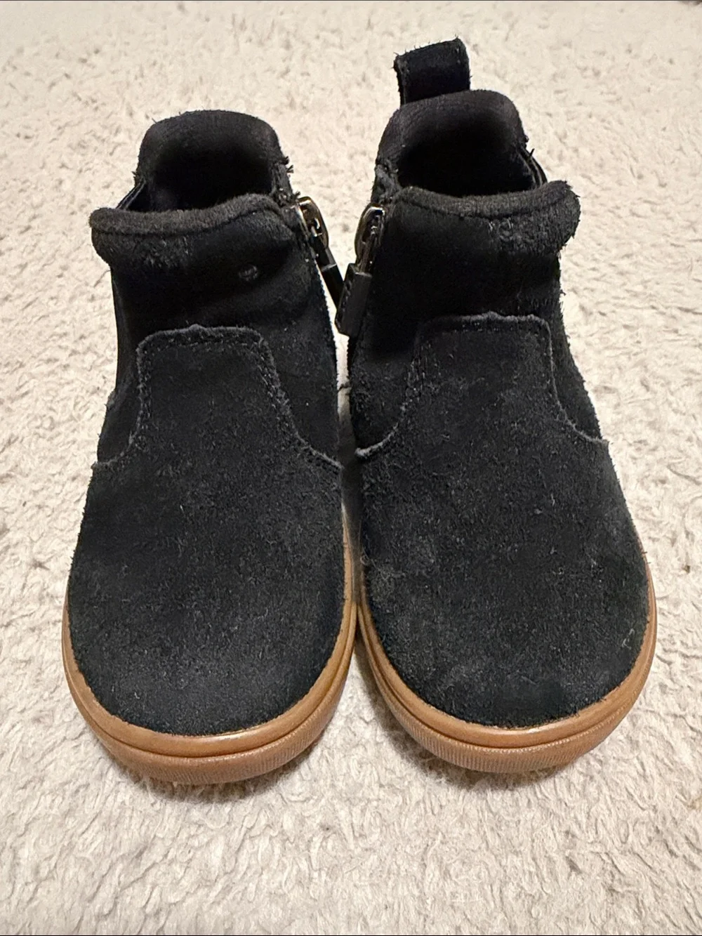 UGG Kids Black Suede Ankle Boots with Tan Sole